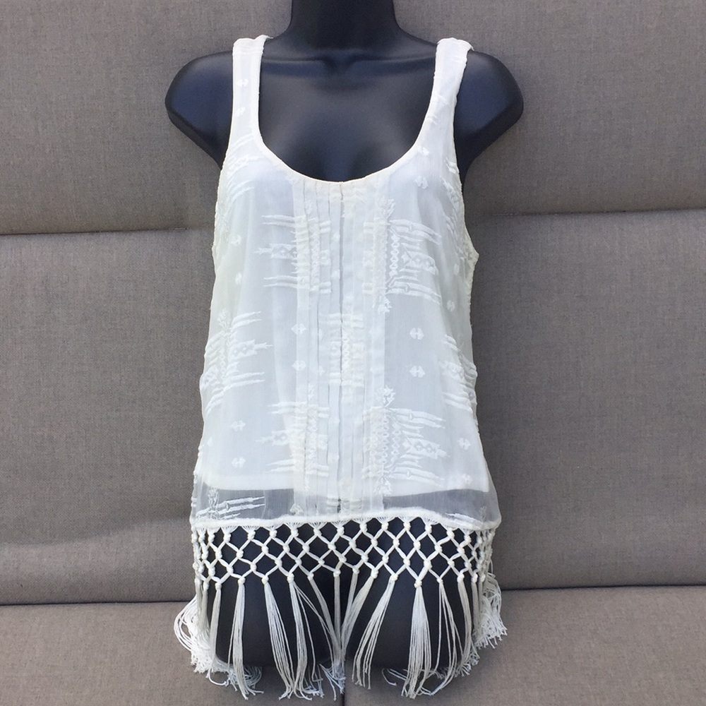 AKIKO Sheer Silk Boho Tank with Fringe